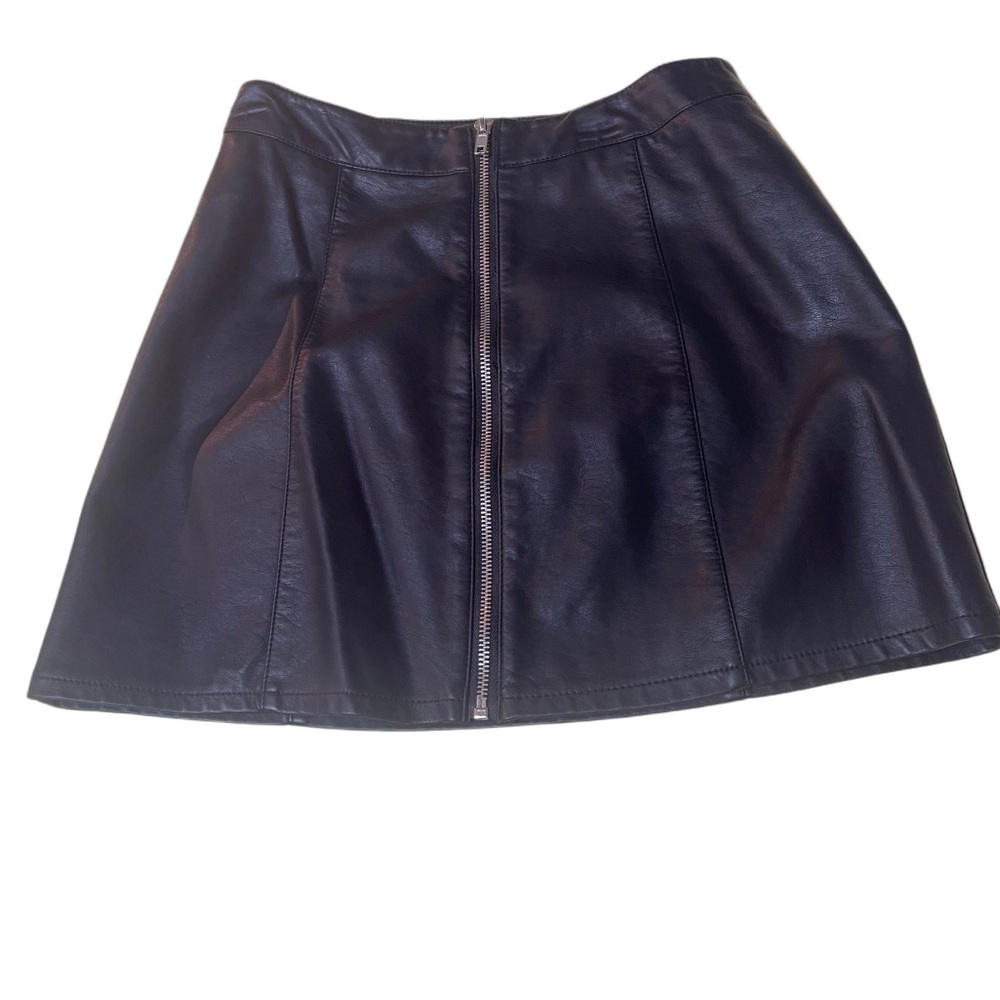 Womens Juniors Faux Leather Mini Skirt Grunge Goth Black Silver Zipper Size S